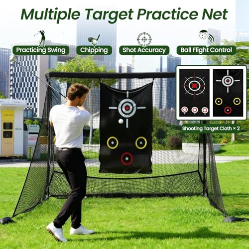 Golf Cage Practice Hitting Net, 10x7ft Golf Hitting net with Side Barriers/Auto-Ball Return, 2 Target Clothe, Golfs nets for Backyard Driving Chipping Swing Training, Indoor Outdoor Use