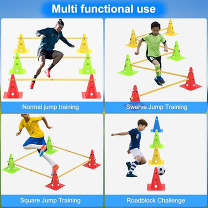 Football Training Cones Agility Soccer Cones, Indoor Outdoor and Festive Events Field Marker Agility Cones with 5 Adjustable Soccer Agility Training Poles - size: Hurdle Cone 6 Set