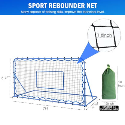 Soccer Baseball Rebounder Net, Soccer Goal Net, Volleyball Softball Rebound Pitchback Net Quick-Switch Angle Training for Control, Passing Practice, Bounce Back Rebounder Goals Gifts Trainer Equipment - size: 7FTx4FT