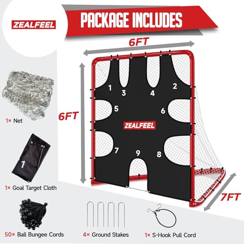 ZEALFEEL Lacrosse Goal 6x6x7Ft, Foldable Lacrosse Training Net with 9-Zone Target for Accuracy Practice, Heavy-Duty Steel Frame & Tear-Resistant Netting, Backyard Shooting Practice for Teens & Adults