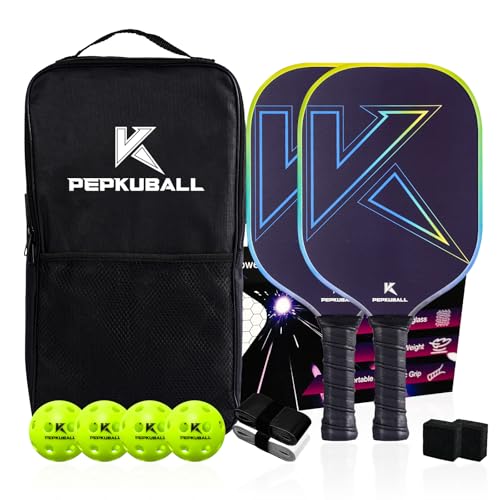 Premium Pickleball Paddles Set Fiberglass Carbon Fiber Pickleball Paddle Lightweight for Outdoor Indoor Use with Rackets for Men Women and All Ages - color: WB05-2GREEN