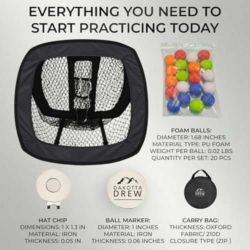 Golf Chipping Net with 20 Foam Balls, Hat Clip, Ball Marker & Carrying Bag for Indoor & Outdoor Practice, Portable Golf Practice Net for Backyard Golf Training