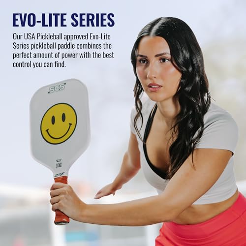 SCS Carbon Fiber Pickleball Paddle – USAPA Approved 2024 – Lightweight, Enhanced Spin, Sure-Grip Handle – Evo-Lite Series for Intermediate Players - color: Happy Paddle