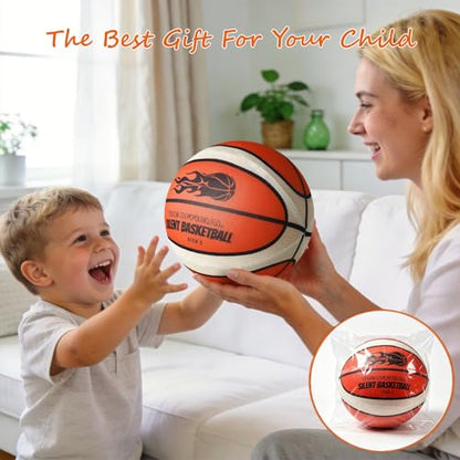 Silent Basketball Size 5 with Fabric Cover, Airless Basketball for Quiet Dribbling and Indoor Training, Pro PU Foam Ball for Ideal Gift for Birthdays or Christmas (No.5-25.3")