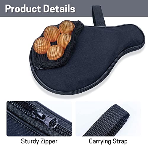 VISEMAN Table Tennis Racket Cover, Ping Pong Paddle Case, Portable Waterproof Table Tennis Bat Bag to Hold 2 Paddles 5 Balls - color: Black