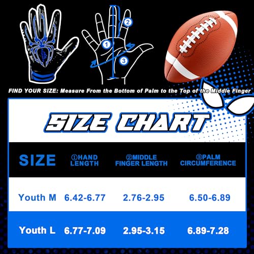 Kids Football Gloves, Youth Football Receiver Gloves with Super Sticky Grip, for Boys Girls Ages 8–12
