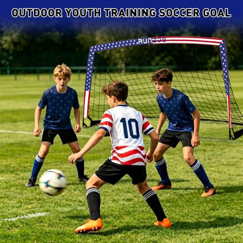 Kids Soccer Goal for Backyard, World Cup Elements Design 7x5 FT Portable Folding Soccer Net for Kid with Carry Bag, Indoor and Outdoor Fun Training Practice Use