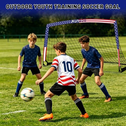 Kids Soccer Goal for Backyard, World Cup Elements Design 7x5 FT Portable Folding Soccer Net for Kid with Carry Bag, Indoor and Outdoor Fun Training Practice Use
