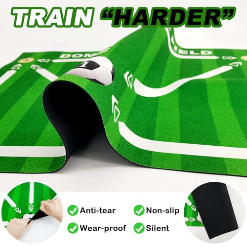 Football Footstep Training Mat, Soccer Training Mat 35 * 24IN, Soccer Skills Training Equipment with Storage Bag and Soccer Return Trainer Net (Green-White)
