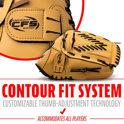 Franklin Sports Field Master Baseball + Softball Glove - Field Master Adult + Youth Baseball + Softball Mitt - Men's + Women's Gloves - Right Hand Throw - color: Camel, style: 13" - Basket “V” Web