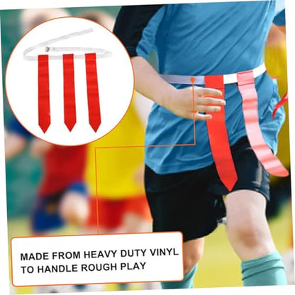 ibasenice Youth Flag Football Belt Set Adjustable Rugby Waist Belts with 10 White Straps, 30 Flags, 4 Marker Cones and Black Drawstring Bag for Football Game Training and Competition