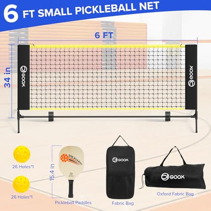 GOOX 6FT Small Mini Pickleball Net Set - Quick Setup Indoor/Outdoor Portable Practice Net
