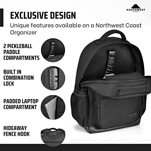 Pickleball Backpack with Built-In Combination Lock + USAPA Approved Pickleball Paddle – Black