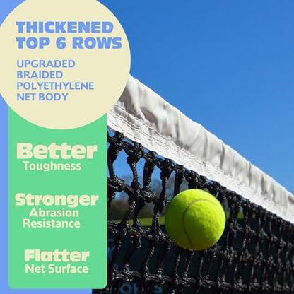 Tennis Net Professional Tennis Court Net 42FT Replacement Nets Heavy Duty Sport Nets with 2 Fiberglass Dowels, Compatible with Outdoor Indoor Standard Courts - size: Double-Layer Net