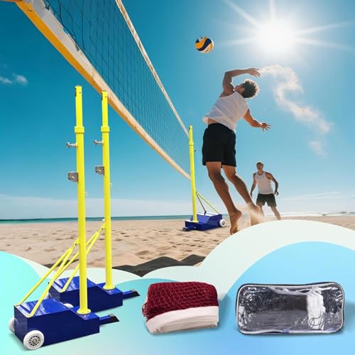 Heavy Duty Volleyball & Badminton Poles with Net, Adjustable Height 5ft-6.8ft, Portable Backyard Sports Set with Wheels for Easy Setup Yellow Style B - color: Yellow, size: Style B