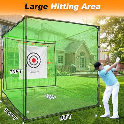 Gagalileo Golf Cage Net with Steel Frame and Target: 10X10X10FT Heavy Duty Practice Net for Backyard Driving & Indoor Driving Range Outdoor Training - style: 10X10X10FT With Bottom