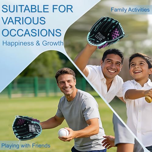 Lefty Baseball Glove Adult - Durable Left Hand Throw Baseball & Softball Mitts, First Baseman Glove for Men and Women - color: Black & Purple, size: 12"