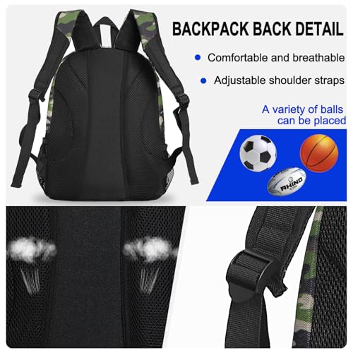 Goloni Youth Soccer Bag,Basketball Bag with Ball Compartment & Shoe Compartment,Backpack for Football Volleyball Basketball - color: Green Camo