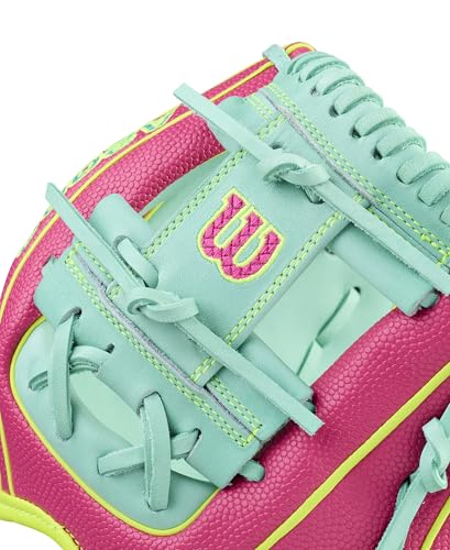 Wilson Spring 2026 A2000® Baseball Gloves - color: Flamingo / Seafoam / Optic Yellow, size: Infield: 11.5"