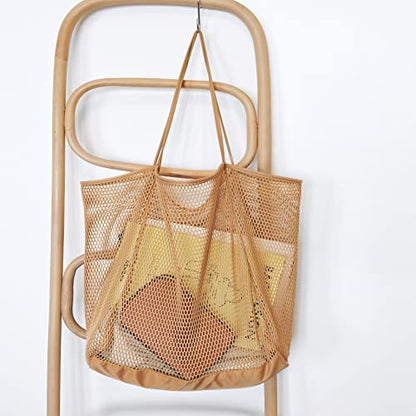 HOXIS Mesh Beach Tote Womens Shoulder Handbag - color: Tan