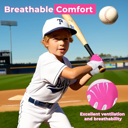 AIGEVTURE Baseball Bating Gloves Adult Youth Baseball Softball Batting Gloves Adult Kids Boys Girls - color: Pink, size: Kids X-Small