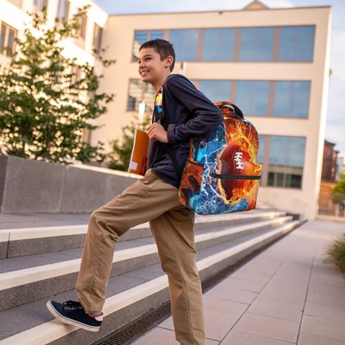 American Football Backpack for Boys School Backpack for Kids Children Teens Elementary Middle School - Students Bookbag Ages 6-18, Waterproof Adjustable Football Bookbag Travel Daypack - color: Football