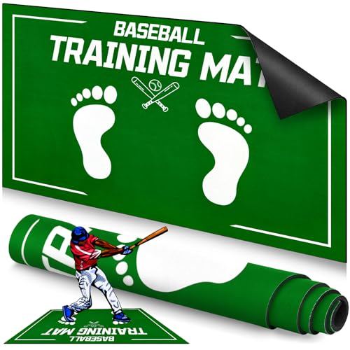 Baseball Training Mat, Baseball and Softball Batter Stance Hitting Mat, Improve Posture, Batting Mat with Toes Facing Place, Silent Anti-Skid, Baseball Training Equipment, 35.4 * 23.6 Inch - color: Green A