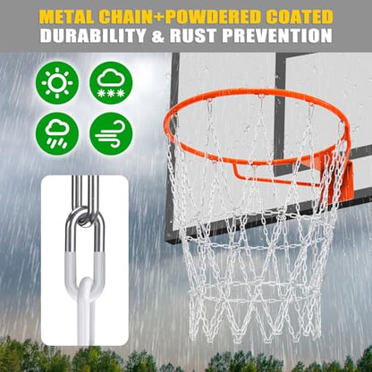 Insaga Chain Basketball Net Heavy Duty Metal - 19'' Basketball Chain Net for Hoop Outdoor Indoor Replacement, Rustproof Steel Chain Net for Standard 12-Loop Rim, Easy to Install