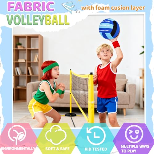 Soft Volleyball-Super Soft Fabric Light Volleyball for Indoor Practice Safe and Quiet Kids Youth Beginners House Yard Training Practice Games(Deflated)