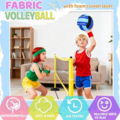 Soft Volleyball-Super Soft Fabric Light Volleyball for Indoor Practice Safe and Quiet Kids Youth Beginners House Yard Training Practice Games(Deflated)
