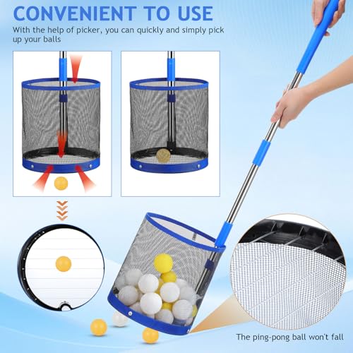 SUPVOX Ping Pong Picker Upper - Professional Table Tennis Retriever with 140-Capacity Tube - Lightweight Aluminum Collector for Training & Robot Practice (Blue)