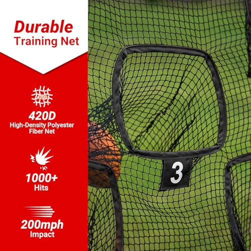 Football Throwing Net: 7x7FT Football Net for Throwing Multi-Sport Practice Net with 5-Target Heavy-Duty Impact-Resistant Throwing & Kicking for Football/Soccer/Baseball/Tennis/Golf with Carry Bag