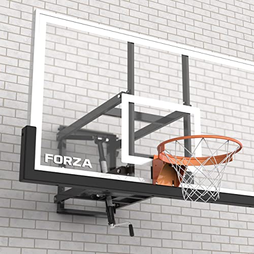 FORZA Wall Mounted Glass Basketball Backboard & Hoop - Adjustable Height with Breakaway Rim [3 Sizes]