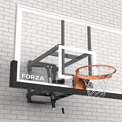 FORZA Wall Mounted Glass Basketball Backboard & Hoop - Adjustable Height with Breakaway Rim [3 Sizes]