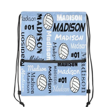 Custom Volleyball Style Drawstring Bag, Personalized Sports Ball Backpack Drawstring Sack Cinch Bags for Team Gift Party Favors, Sky Blue - color: Brown