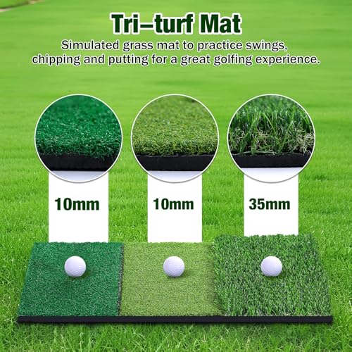 MoKo Golf Net with Practice Mat, Golf Hitting Net for Outdoor Indoor Backyard Driving Chipping Swing Training, All-in-One Multi-Target Training Aid Practice Nets with Tri-Turf Mat