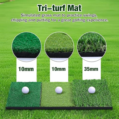 MoKo Golf Net with Practice Mat, Golf Hitting Net for Outdoor Indoor Backyard Driving Chipping Swing Training, All-in-One Multi-Target Training Aid Practice Nets with Tri-Turf Mat