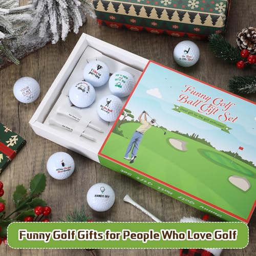 Realspring 13 Pcs Funny Golf Ball Gift Set Humor Golf Set with Funny Sayings Includes 8 Balls, 4 Tees, 1 Gift Box, Golf Ball and Tee Accessories Novelty Gifts for Dad Husband Grandpa and Golf Lovers