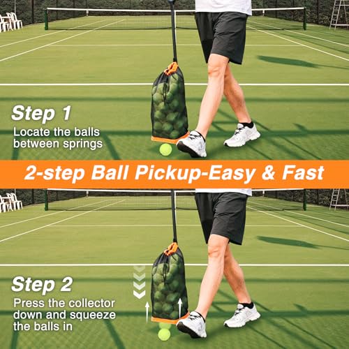 Tennis Ball Hopper,Lightweight Pickleball Picker Upper, Holds 50+ Tennis & 40+ Pickleballs, Portable and Adjustable Height for Court Training, Green Orange Black