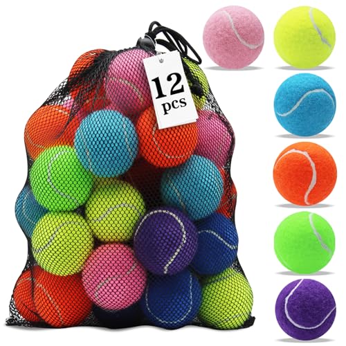 Magicorange Tennis Balls, Practice Training Balls for Beginners, Playing Ball for Dogs with Mesh Bag - color: Multicolor, size: 12 Pack