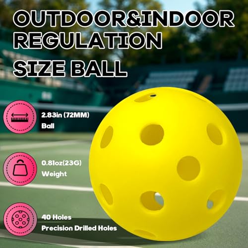 6 -Pack Pickleball Balls, 26 Holes Outdoor Pickleballs, High Elasticity & Durable Pickle Balls for All Style Pickleball Paddles Indoor Pickleballs - color: Yellow, style: 6 - Pack