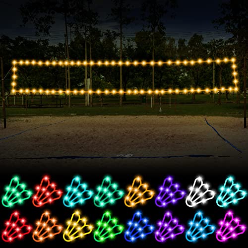 Moukeren Volleyball Badminton Net Light 16 ft String Lights with Remote, 16 Colors 4 Modes LED for Backyard Volleyball Badminton Game Outdoor at Night (net Not Include)