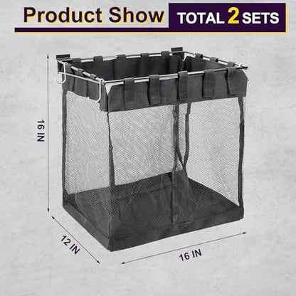 2 Packs Large Mesh Slatwall Baskets, 16×16×12 Inch Slat Wall Mesh Storage Baskets with 4 Hooks, 13.3 Gallon Hanging Slatwall Bins for Shop Garage Gym Display Panel Accessories (Black)