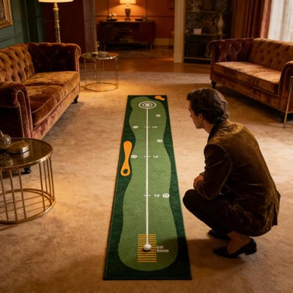 Golf Putting Mat for Indoor Practice, Premium Polyester Surface with Anti-Slip Backing, for True Roll, Works with Real & Foam Balls, Portable Home/Office Training Mat