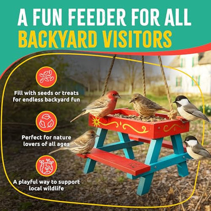 SparkJump Picnic Table Bird and Squirrel Feeder Kit, DIY Woodworking Project for Kids and Families, Complete Tools and Paint Set, FSC-Certified Sustainable Wood, Backyard Nature Activity, Ages 6+