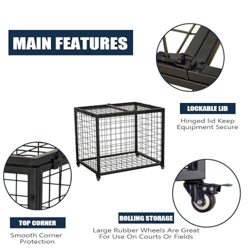 Yeeoy Rolling Sports Ball Storage Cart, Multi Large Sports Equipment Organizer Holder with Lockable Lid, Indoor Outdoor Ball Cage Bin Sport Rack for Gym, School, Club