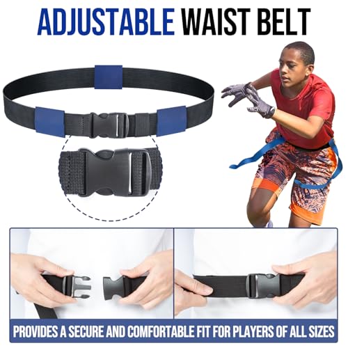 Flag Football Belts, 14 Player Adjustable Flag Football Set With 42 Football Flags,Size 3 Football, Pump and Storage Bag, Size Adjustable Up To 47 Inch Flag Football Belt For Kids,Youths,Adults