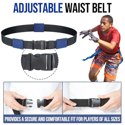 Flag Football Belts, 14 Player Adjustable Flag Football Set With 42 Football Flags,Size 3 Football, Pump and Storage Bag, Size Adjustable Up To 47 Inch Flag Football Belt For Kids,Youths,Adults