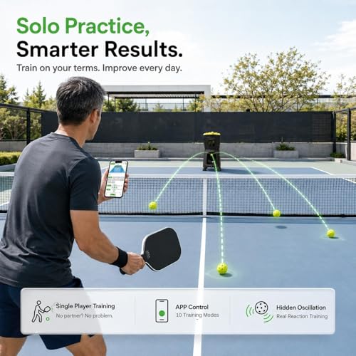 PP-Smart Pro Pickleball Machine with Invertible Hopper | 80+ Ball Capacity, Internal Oscillation, 28 Landing Points, 10 Training Modes, ±6 Spin, App & Remote Control for Mobile Players
