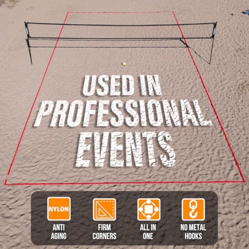 Beach Volleyball Court Lines by Boardee, Adjustable & Portable for Sand & Grass - Free Bag and Tape Measure 2 in x (26.3'x52.6') Hook & Loop Lines Durable Official Weather Resistant